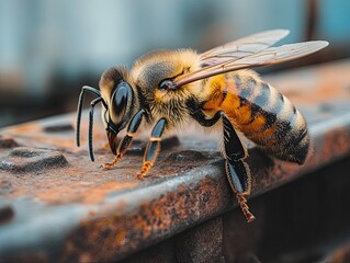 Wall Mural - Bee isolated on metal background