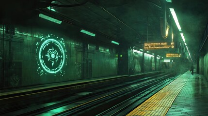 Canvas Print - Futuristic Subway Platform with Glowing Symbol