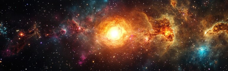 Poster - Cartoon style 3D visualization of a universe abundant with stars nebulae and galaxies