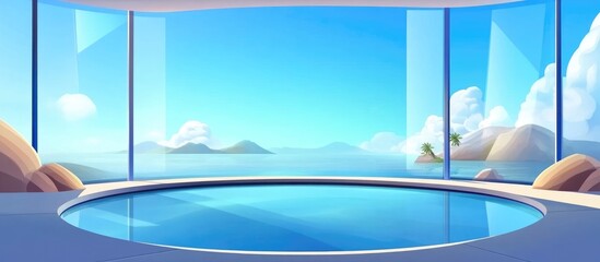 Aufkleber - 3D cartoon depiction of a panoramic view with glass panels Horizontal template banner
