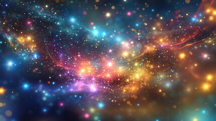 Poster - Colorful cosmos filled with stars nebulae and galaxies in a 3D cartoon rendering Panoramic abstract fractal wallpaper featuring stardust and a starry night background Digital fractal art