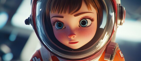 Aufkleber - Astronaut girl in a frontal close up view illustrated in 3D cartoon style