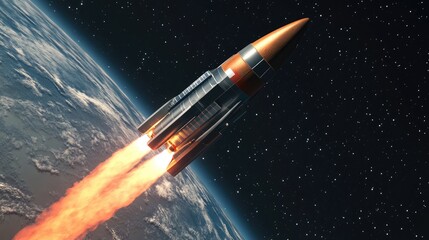 Poster - Rocket in a 3D cartoon rendering transporting a spacecraft beyond Earth s orbit Future missions to the Moon and Mars Exploring the colonization of other worlds Interplanetary travels to new destin