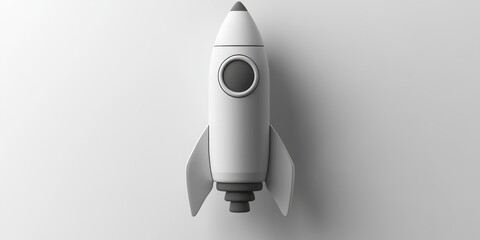 Aufkleber - Monochrome illustration of a rocket icon in a 3D cartoon rendering against a white background