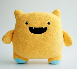 Yellow Plush Toy Monster With Big Smiling Mouth and Blue Feet