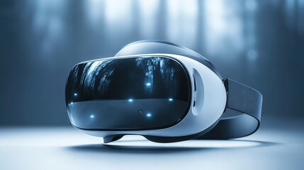 Wall Mural - virtual reality headset with blurred forest reflection