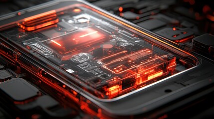 Wall Mural - Transparent Smartphone with Glowing Red Circuit Board