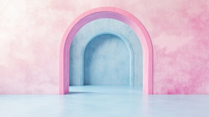Poster - 3D model rendering featuring a pastel pink and blue floor background