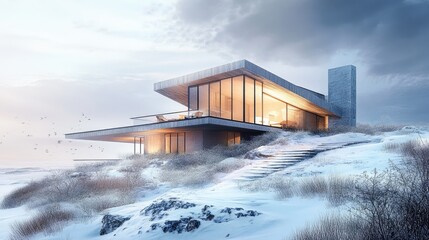 Poster - 3D rendering of a conceptual house design sketch
