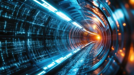 Poster - 3D rendering of a futuristic tunnel illuminated by light An abstract background depicting concepts of technology transportation and science fiction