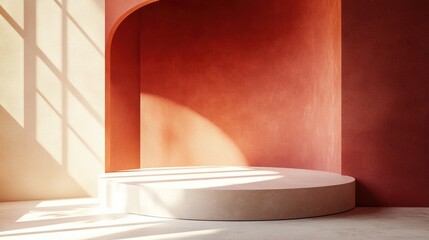 Poster - 3D rendering of a minimalist backdrop suitable for cream cosmetics featuring a contemporary red podium setting