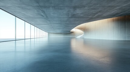 Poster - 3D rendering of a modern abstract architectural design featuring an empty concrete floor ideal for a vehicle showcase
