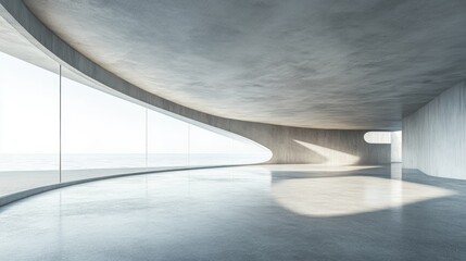 Poster - 3D rendering of a modern abstract architectural space featuring an empty concrete floor designed for vehicle showcasing