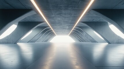 Poster - 3D rendering of abstract futuristic architecture featuring an empty concrete floor designed for showcasing vehicles