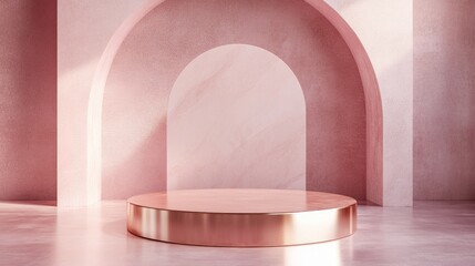 Poster - 3D rendering of a rose gold podium ideal for showcasing cosmetics Vacant display for product presentations