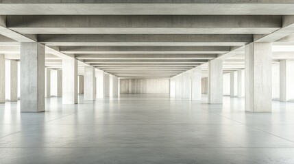 Poster - 3D rendering of contemporary architectural design featuring an empty concrete floor ideal for showcasing automobiles