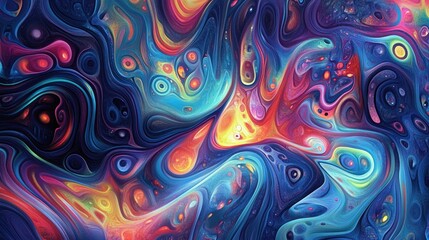 Poster - Abstract digital background with psychedelic patterns and vibrant colors