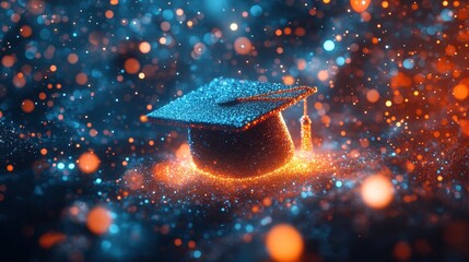 Graduation Cap with Sparkling Bokeh Effect