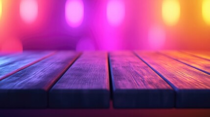 Poster - 3D rendering of an empty wooden table with a blurred background suitable for product montages