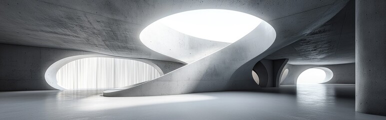 Poster - Abstract smooth white and concrete interior with 3D rendering