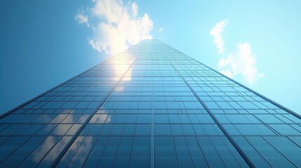 Sticker - Modern Skyscraper Building with Blue Glass Facade and Cloudy Sky