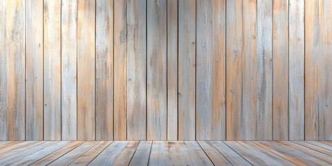 Poster - 3D rendering of a painted wood wall background ideal for interior design and product showcase in an empty room