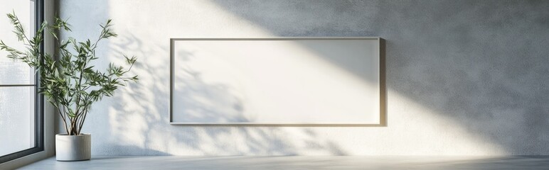 Poster - Bright modern interior with an empty frame 3D rendering