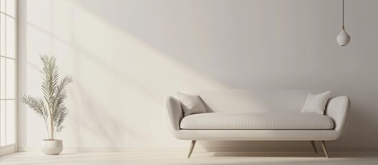 Poster - Modern white room featuring a sofa in a Scandinavian design style 3D rendering