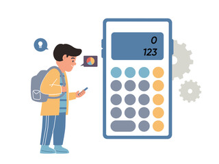 Poster - calculator app study needs calculating system mathematics solution student helper design icon illust