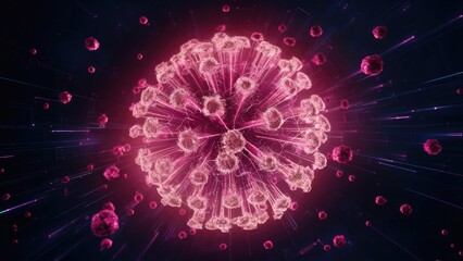 Poster -  3D Abstract Animation of Pink Light Particles in Digital Technology