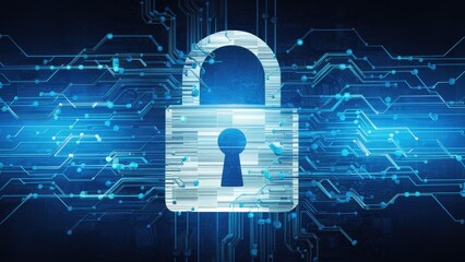 Aufkleber - 2D Illustration of a Security Concept Featuring a Closed Padlock on a Digital Background