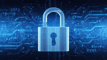 Poster -  3D Illustration of a Safety Concept Featuring a Closed Padlock Against a Digital Background