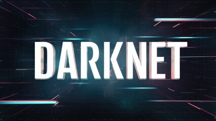 Fototapete - 3D Rendered Darknet Text with Futuristic Screen Glitches and Interference Effects