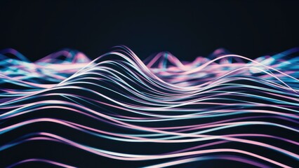 Poster - 3d rendering of abstract wave lines on dark background