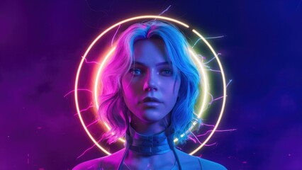 Poster - 3D Rendering of Artistic Neon Hue Glitch Effects