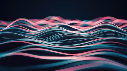 Poster - 3d rendering of abstract wave lines on dark background