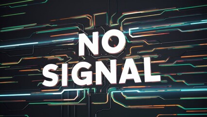 Fototapete - 3D Rendering of No Signal Text with Technological Glitch Effects and Interference