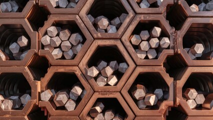 Poster - 3D Rendering of Rolled Metal Hexagonal Bars