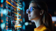 © Juliana Valkovskaya - Female IT specialist learns to analyze code and data technology, cyber security, impact of artificial intelligence augmented reality, side profile, copy space. AI generation