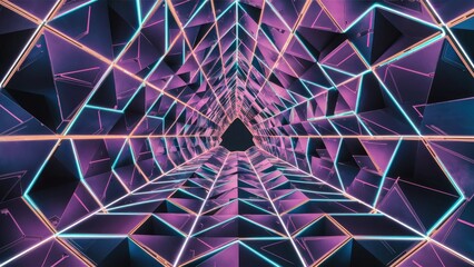 Poster - 3D Rendering of a Triangular Technology Grid Tunnel, Abstract Illustration