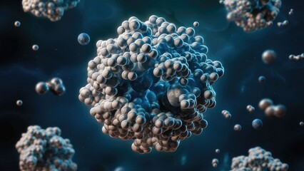 Aufkleber -  3D illustration of a molecular structure represented by clustered spheres for scientific visualization.