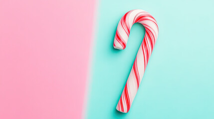 Wall Mural - candy canes flat lay graphic banner with copyspace, pastel colors