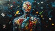 © CreativeLoom - A painting of a person with a bottle in their chest,  nano plastic pollution concept
