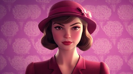 Poster - Young woman in retro styled costume 3D cartoon version