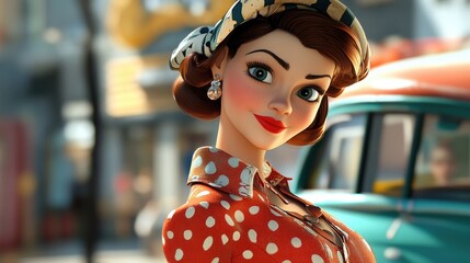 Wall Mural - Young woman in retro styled costume 3D cartoon version