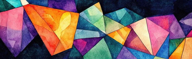 Poster - Watercolor illustration featuring vibrant geometric shapes highlighting themes of art creativity and design
