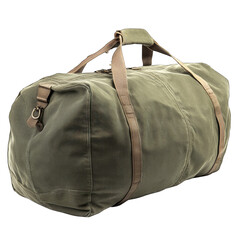 Army green duffel bag, isolated on white background