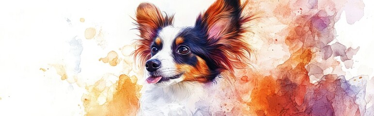 Wall Mural - Watercolor digital painting of a Papillon Whippet dog