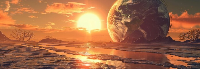 A Majestic Sunset Over a Distant Planet