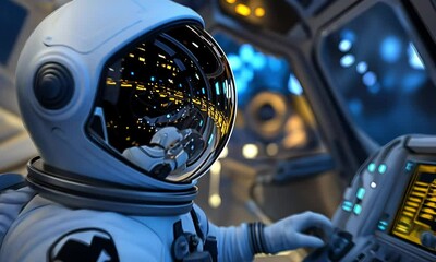 Sticker - Astronaut Operating Controls Inside Spacecraft Cockpit with ai generated.
